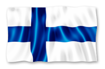 Die Grafik zeigt die Flagge Finnlands, ein blaues Kreuz auf weißem Grund.