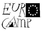 Die Grafik zeigt das Logo des Eurocamps mit dem Schriftzug EUROCAMP in Großbuchstaben, der EU-Fahne und einem stilisierten Zelt im Buchstaben A.