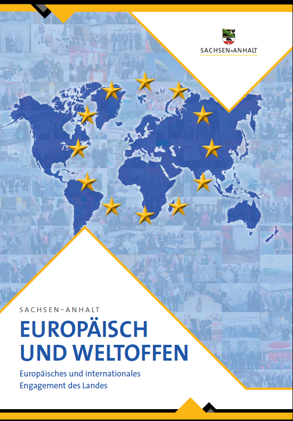 Die Grafik zeigt das Titelbild der Broschüre mit einer Weltkarte und den EU-Sternen, unterlegt von einem Mosaik aus Dutzenden Fotos zum Thema. Durch Anklicken der Grafik laden Sie die Broschüre herunter.