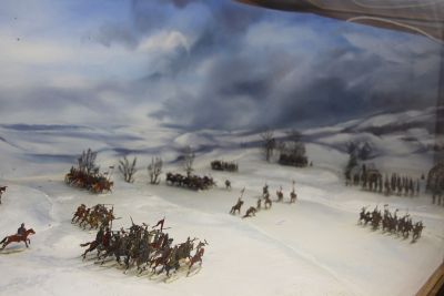 Schaukasten mit der Nachstellung der Schlacht zwischen kaiserlichen und sächsischen Truppen.