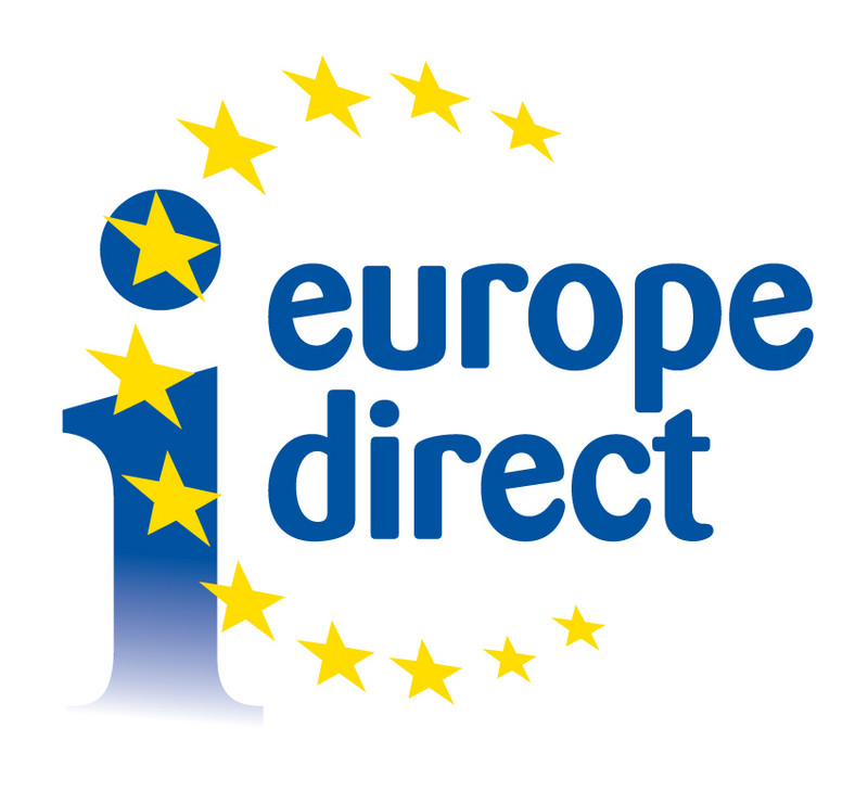 Logo Europe Direct in blauem Schriftzug und gelbem Sternenkranz 