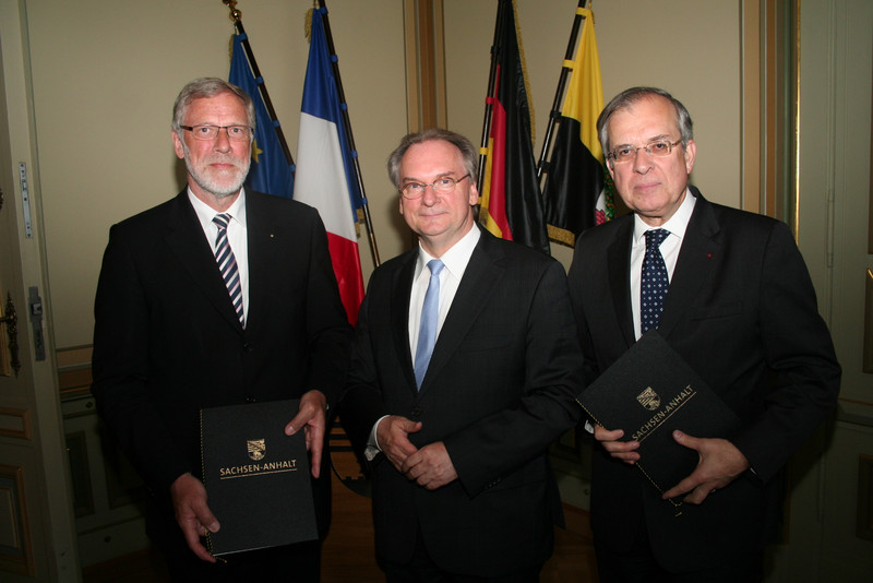 Europaminister Rainer Robra, Ministerpräsident von Sachsen-Anhalt, Reiner Haseloff und Botschafter der Französischen republik in Deutschland,Maurice Gourdault-Montagne