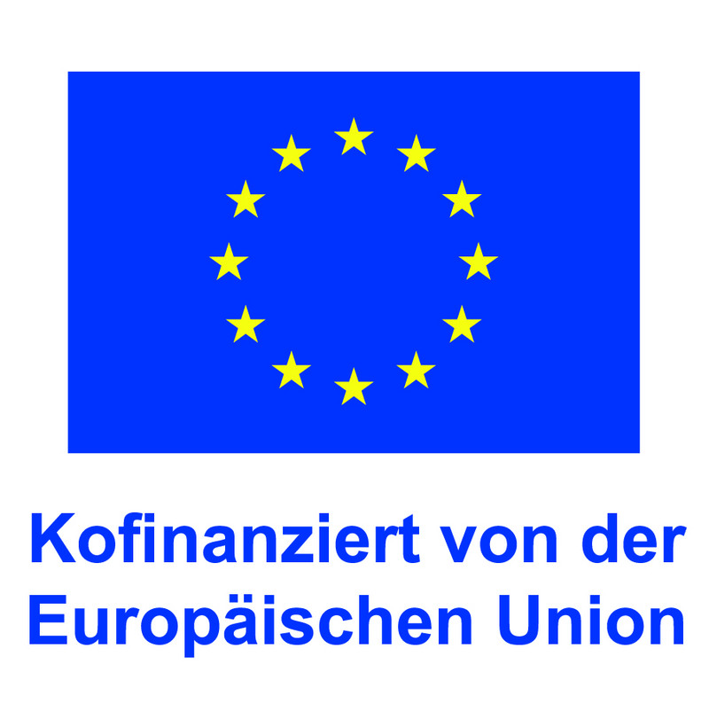 Das Foto zeigt die EU-Flagge und den Förderzusatz. 