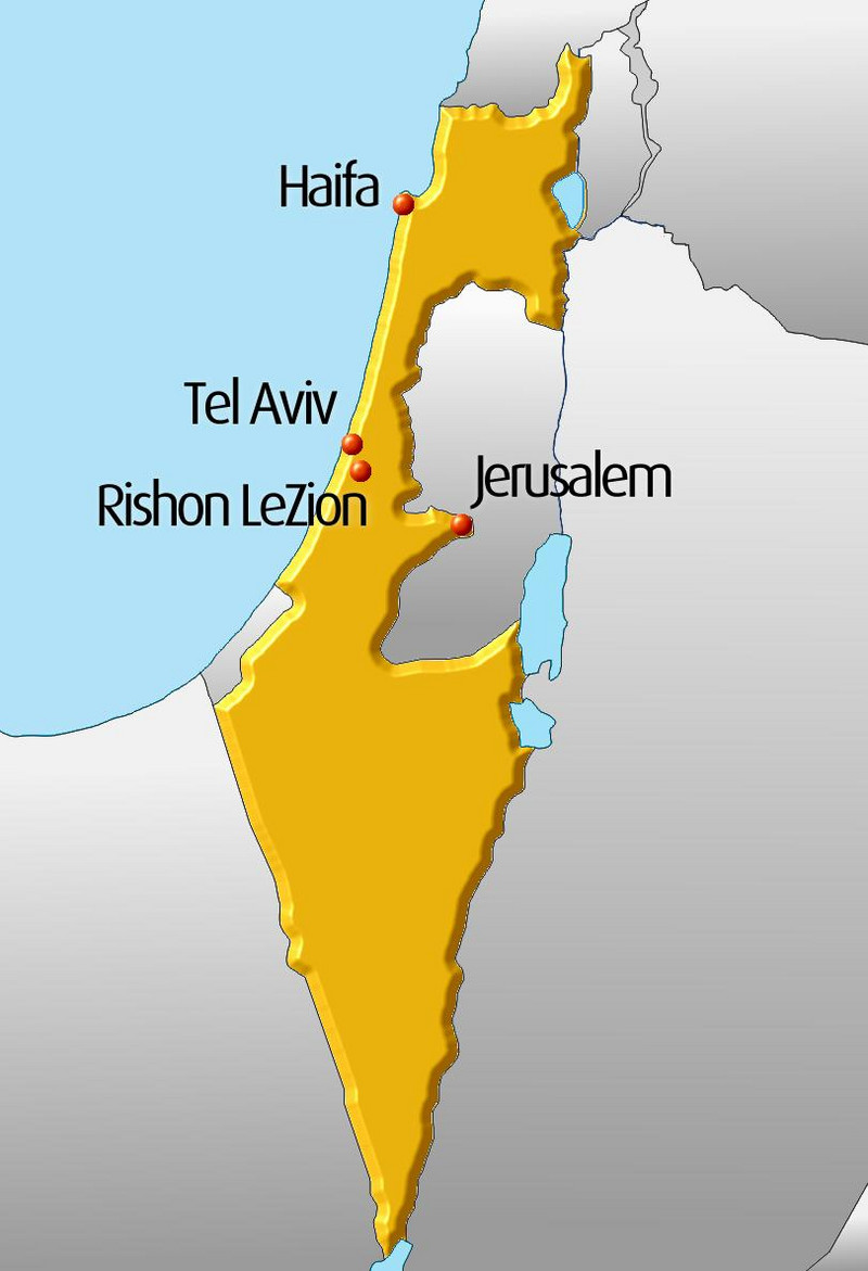Die Grafik zeigt die Karte Israels mit den besuchten Orten.