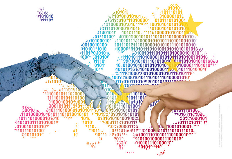 menschliche Hand und Roboter Hand 