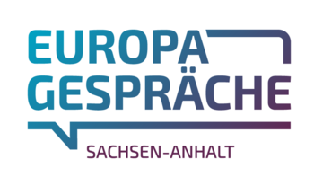 Das Bild zeigt ein Logo mit dem Schriftzug "Europagespräche". 