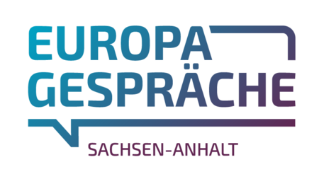 Das Bild zeigt ein Logo mit dem Schriftzug "Europagespräche". 