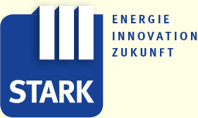 Offizielles STARK III-Logo. Blaue Buchstaben auf weißem Hintergrund.